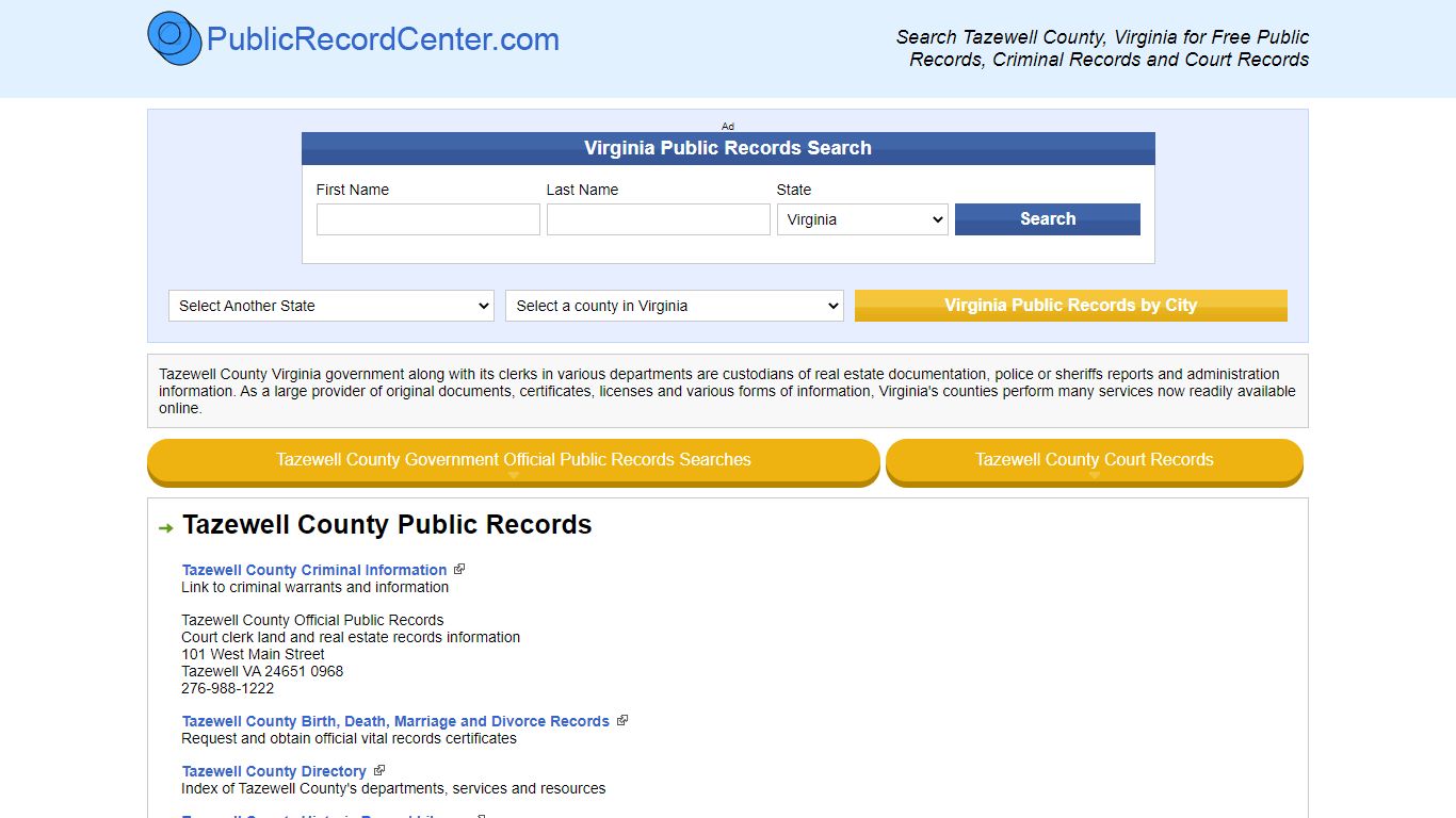 Tazewell County Virginia Free Public Records - Court ...